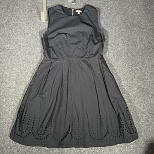 Gap Womens Black Eyelet Scalloped Hem Fit Flare Dress Pockets 227521 Size 12